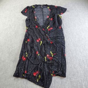 FOREVER 21 Dress Womens Small Black Cherry Print Open Front Tie Wrap Mini